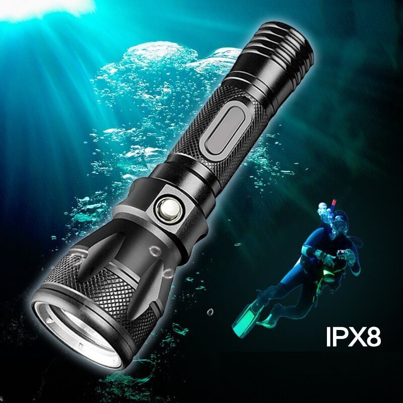 IPX8  T6/L2 1500 lümen Dalış Feneri + Pil + Şarj Aleti