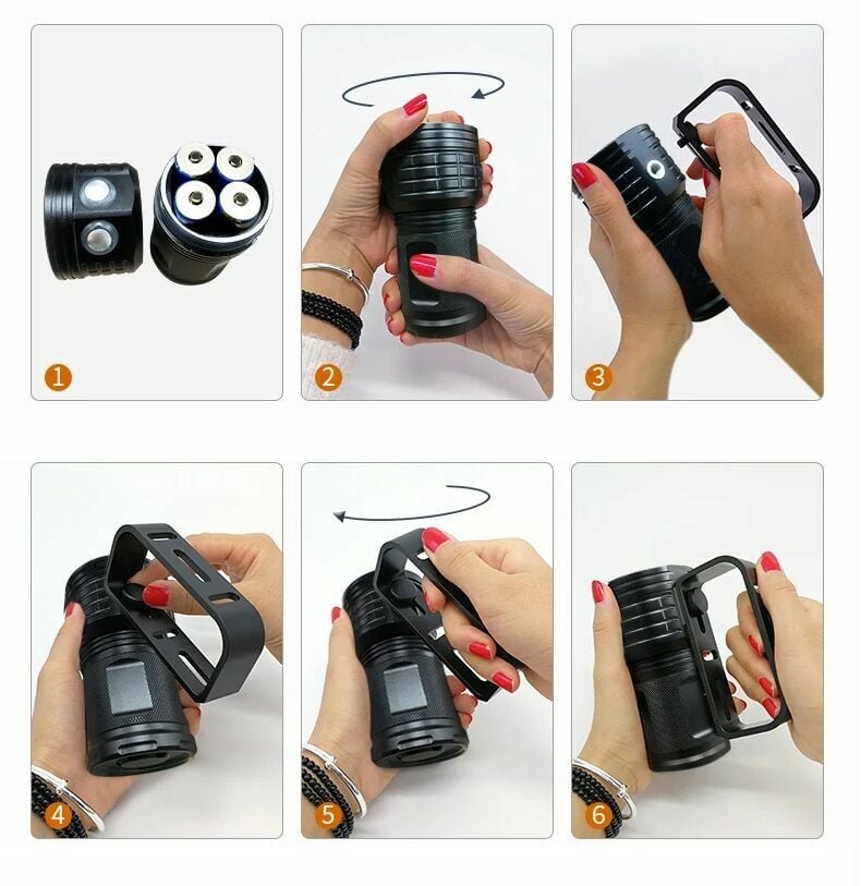 IPX8 27 LED'li 12000 lümen Dalış Feneri - Pil ve Şarj Cihazı Dahil