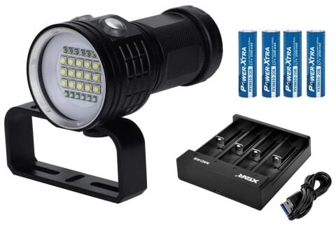 IPX8 27 LED'li 12000 lümen Dalış Feneri - Pil ve Şarj Cihazı Dahil